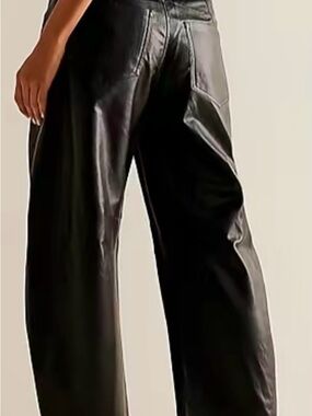 Wide-Leg Faux Leather Pants - Black